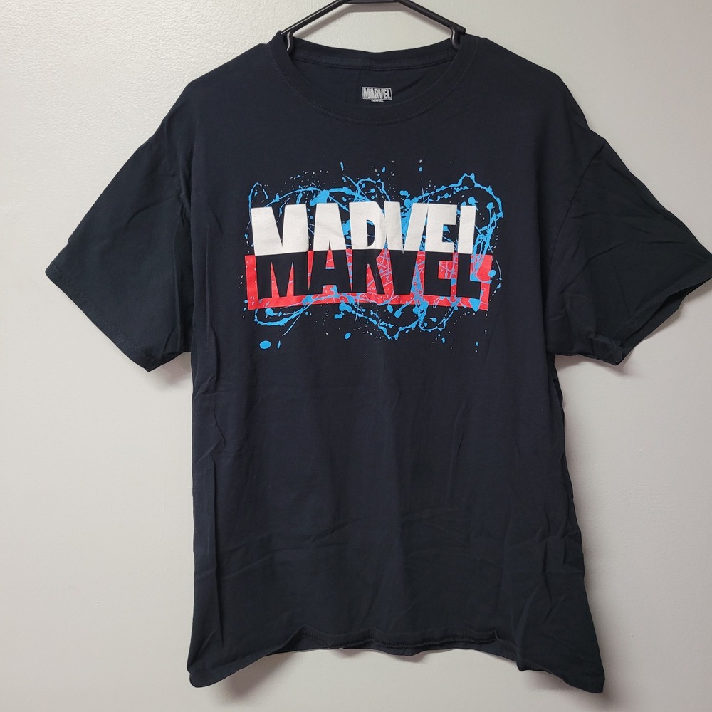 Marvel Mens Graphic T-Shirt Black Paint Splatter Logo Large